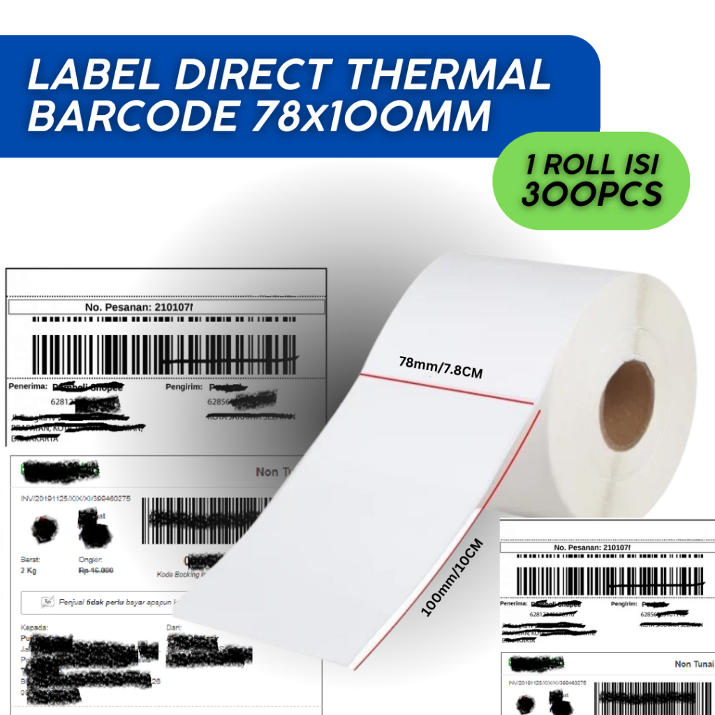 

Stiker Label Barcode Thermal 1 Kolom 78x100mm [isi 300 PCS] Murah