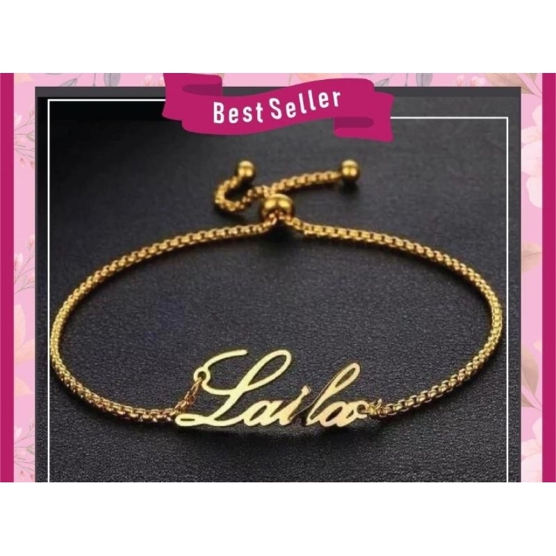 Gelang Serut Rantai Ukir Nama Lapis Emas