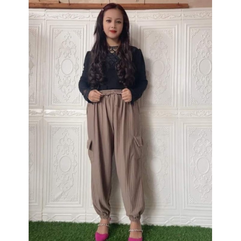Celana Jogger cargo Wanita celana knit Jogger cargo celana Jogger jumbo celana cargo jumbo