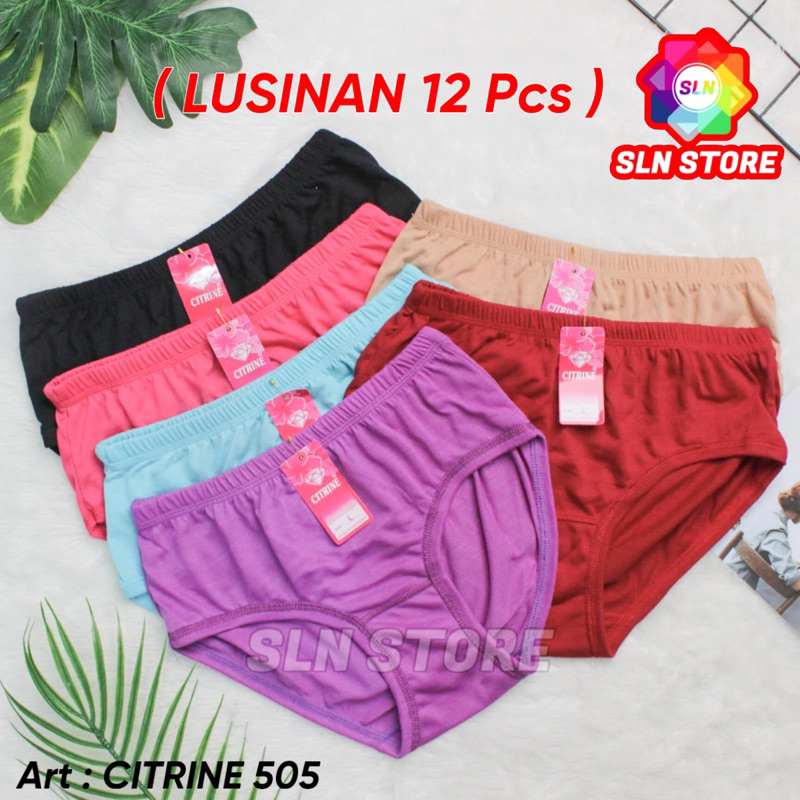 (12 Pcs) CELANA DALAM WANITA MURAH CITRINE BAHAN TEBAL CD PEREMPUAN KARET ELASTIS LUSINAN CITRINE- 5