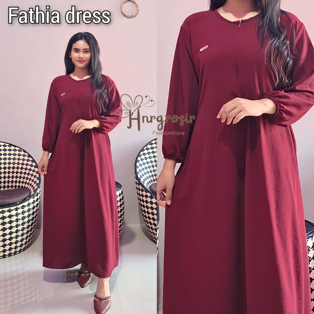 Fathia Dress / Dress Gamis Cringkel Busui /Midi Dress Wanita Muslim Terbaru