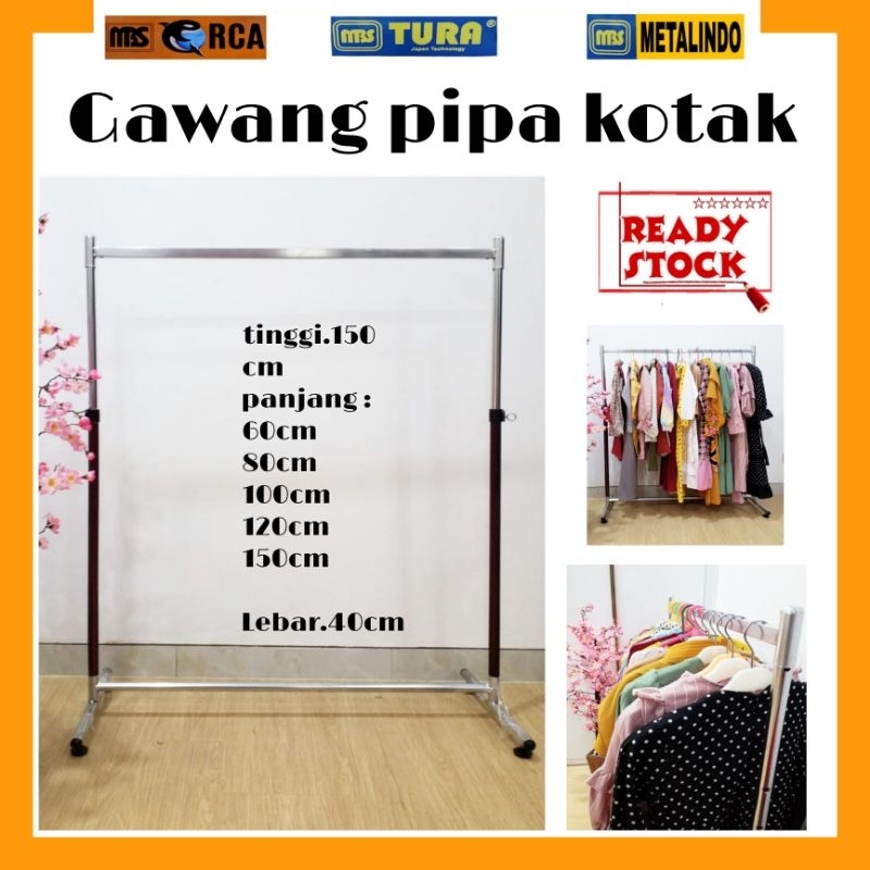 Gantungan baju gawang pipa kotak hanger display gawang