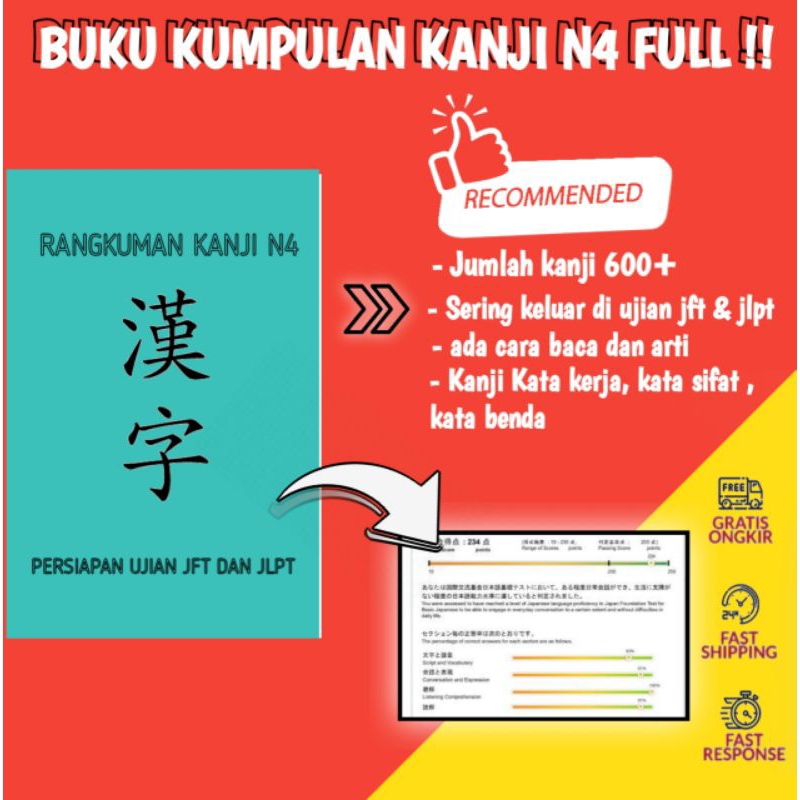 

BUKU KUMPULAN KANJI N4 UNTUK PERSIAPAN UJIAN JFT DAN JLPT !! BAHASA JEPANG