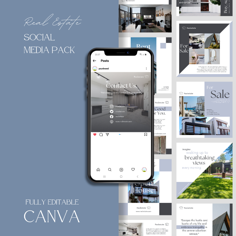 Desain 50 Template Canva Instagram Feed/Post Real Estate | Premium Design for Real Estate |  Bisa Di