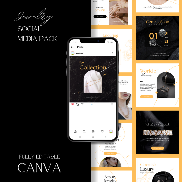 Desain 50 Template Canva Instagram Feed/Post Jewelry | Premium Design for Jewelry |  Bisa Diedit di 