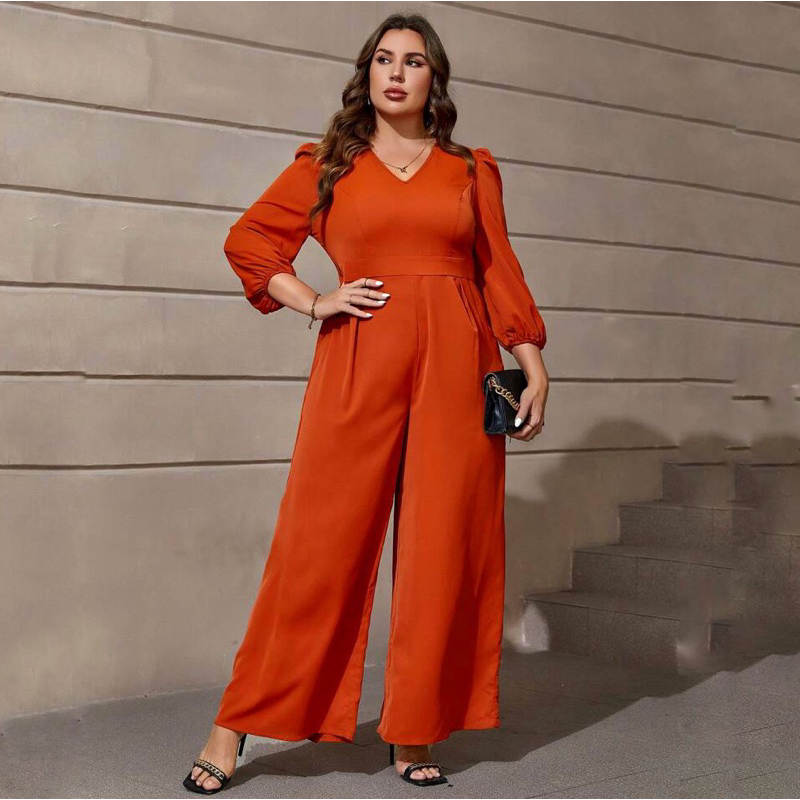 BIZZ PANTSUIT - Jumpsuit wanita long pantsuit casual formal jumpsuit cullote kulot puff sleeves v ne
