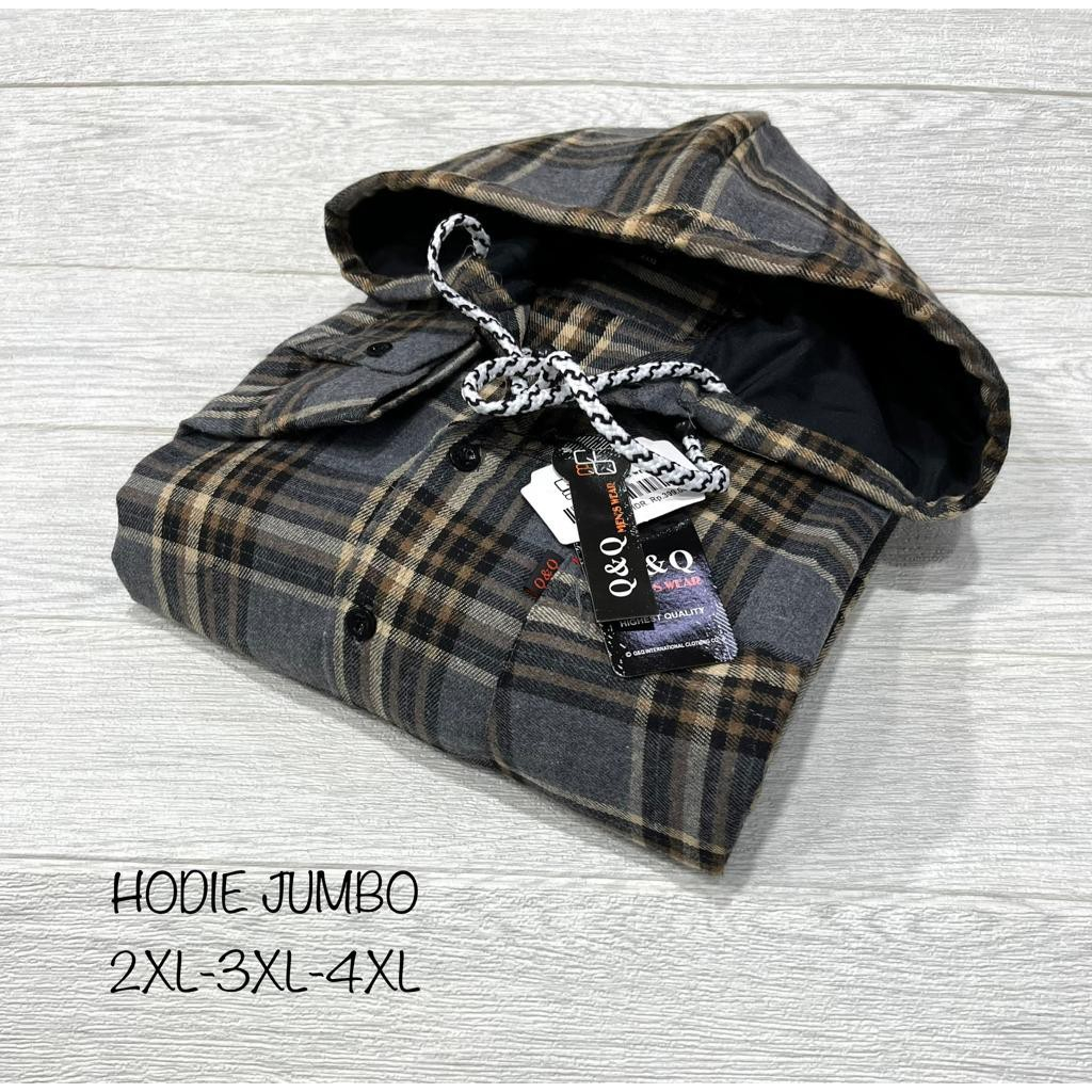 Kemeja Flanel Hoodie 2XL-4xl Jumbo Bigsize Kupluk Bertudung Lengan Panjang Premium
