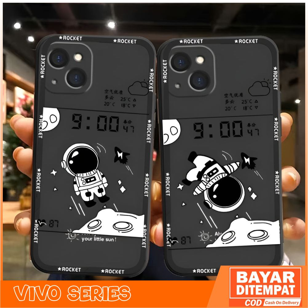 Case Vivo Y91 Y91C Y93 Y93 Fingger Y95 Casing Couple Astronot Black Matte Silicon Premium