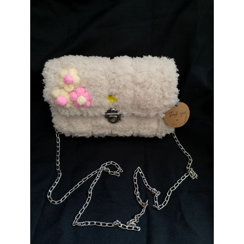 tas rajut kanvas plastik wanita