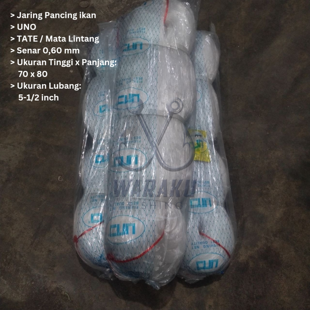 Jaring Ikan / Pukat UNO 0.60 Lubang 4~8 inch 70x80 TATE