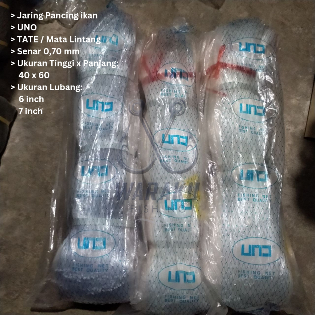 Jaring Ikan / Pukat UNO 0.70 Lubang 6 inch ~ 7 inch 40x60 TATE