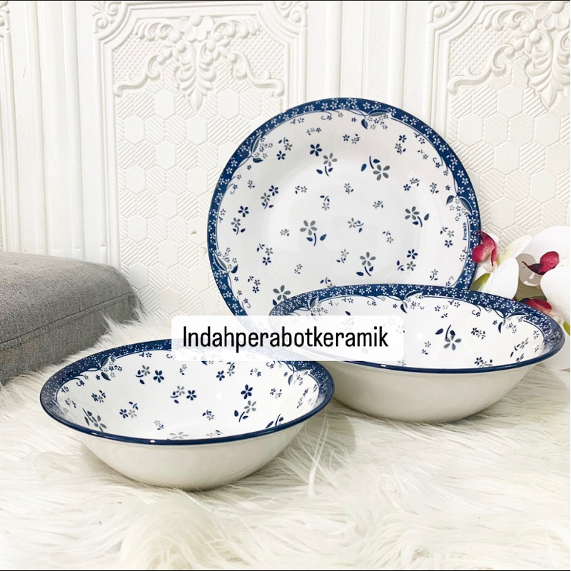 dinner set biru putih /piring makan /mangkok bakso