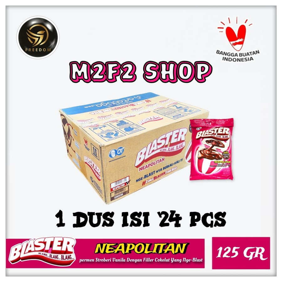 

Blaster Blang Blang Permen Neapolitan Stroberi Vanila | Bag - 125 gr (Kemasan Karton)