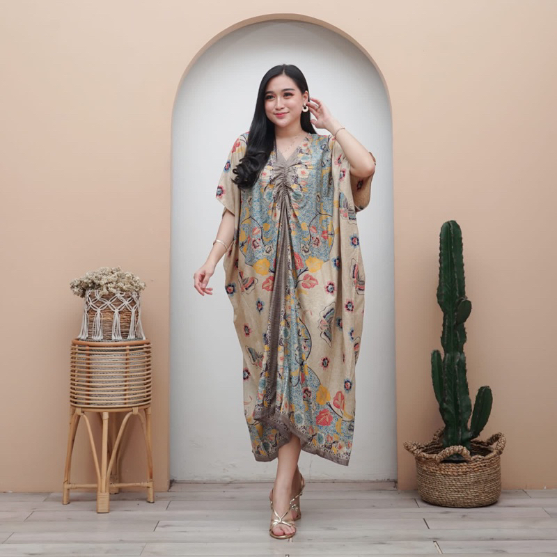 DASTER LOWO ENCIM KAFTAN MOTIF BUNGA BAHAN RAYON PREMIUM JUMBO LD 140 MUAT BB 100 KG HOMEDRESS KEKIN