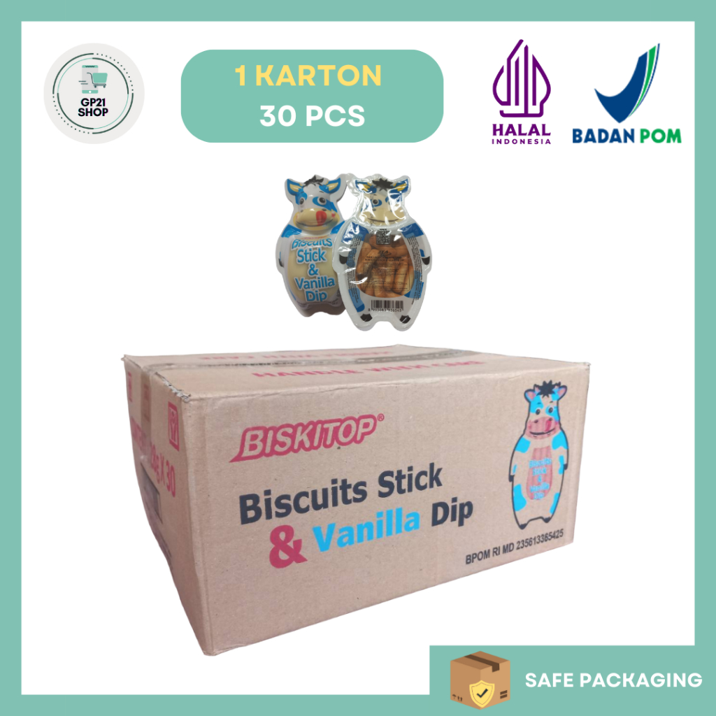 

Biskitop Sapi Biscuits Stick and Dip Vanilla 1 Karton / 1 Dus (Isi 30 pcs) - Biskuit Stik Colek Grosir Kartonan Snack Cemilan Murah Enak