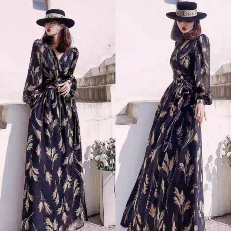 Leaf Kimono Maxi Dress / Dress gamis wanita