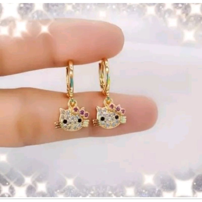 ANTING ANAK TITANIUM MOTIF HELLO KITTY BERLAPIS EMAS MUDA 24 K
