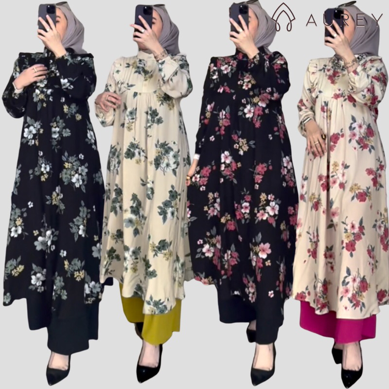 Aurey - oneset long tunik wanita namira setelan tunik panjang rayon busui setelan celana lengan panj