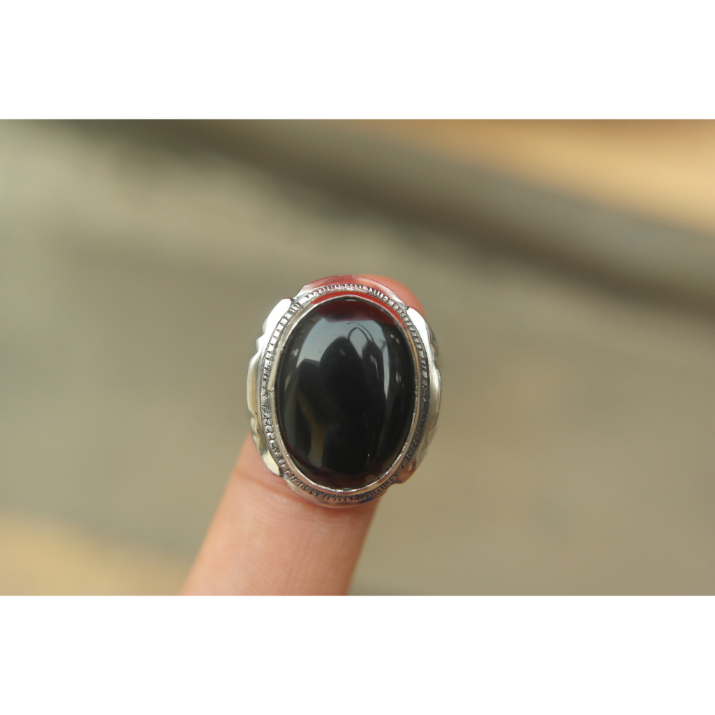 Natural Black Onyx Ring Monel 8 Kode 296