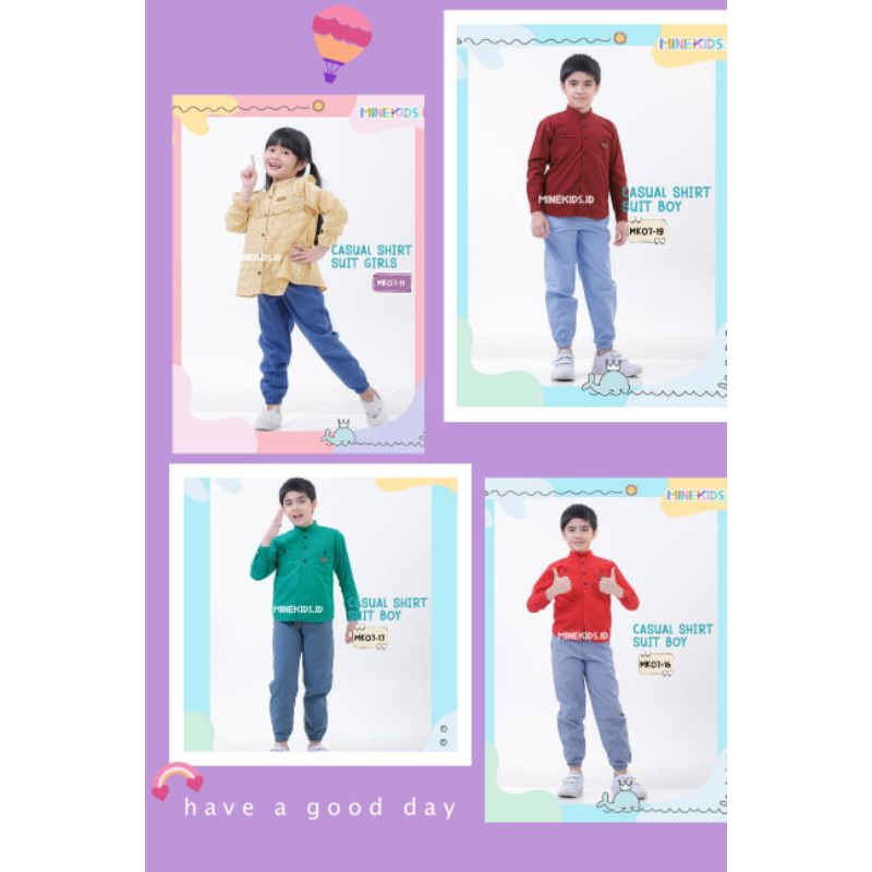 minekids.id setelan anak laki-laki & perempuan/setelan kemeja & Jogger anak