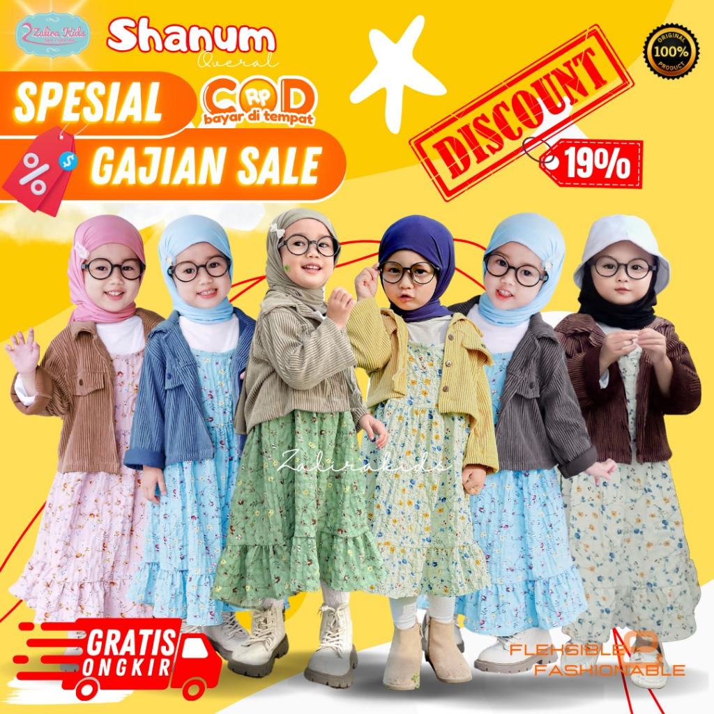 Shanum Series ORIGINAL ZALIRA KIDS Setelan anak perempuan usia 1 - 4 TAHUN | Dress anak perempuan set jilbab | Baju Gamis Anak perempuan