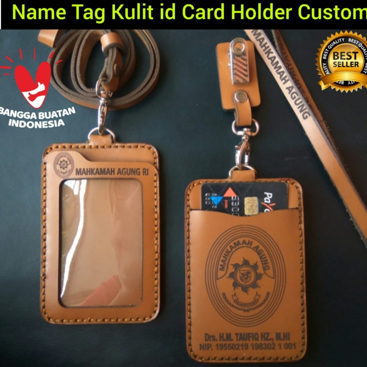 

Id Card Holder Kulit, Nametag kulit asli Sapi, Lanyard Kulit Bisa Custom Logo dan Nama, Name Tag Termurah