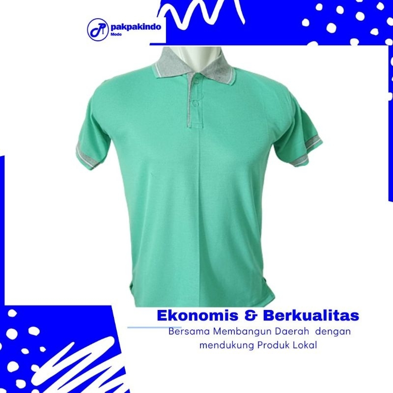 BAJU KAOS POLO POLOS HIJAU TOSCA TOSKA MUDA KERAH ABU LENGAN PENDEK PRIA WANITA TERBAIK