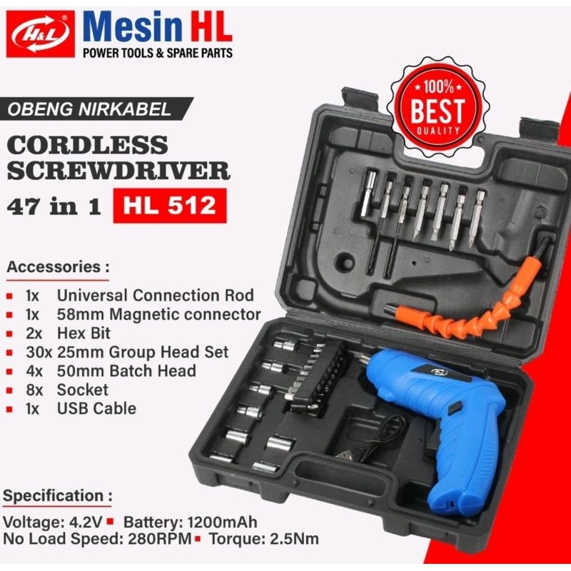 H&L 3.6 CORDLESS SCREWDRIVER BOR OBENG KECIL BATERAI USB / HL512