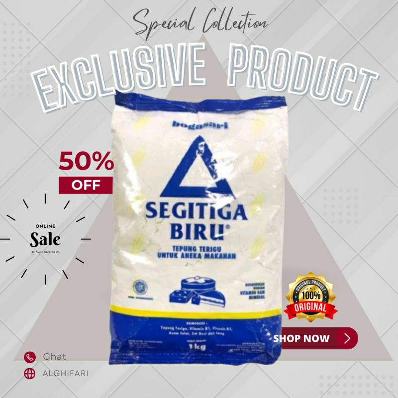 

live SEGITIGA BIRU Tepung Terigu 1 kg FREE Sunlight 2000 2 pcs