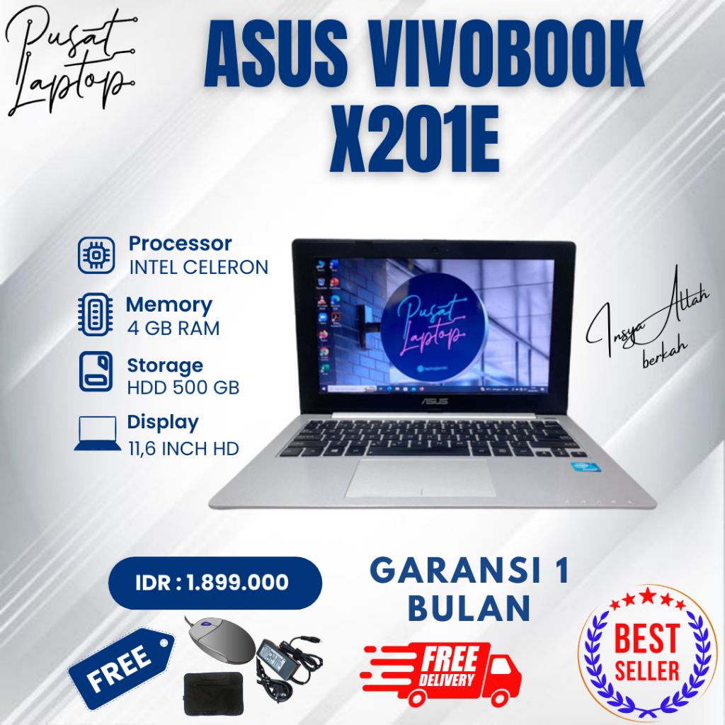 NOTEBOOK ASUS VIVOBOOK X201E | INTEL CELERON |  HDD 500GB | RAM 4GB | BERGARANSI