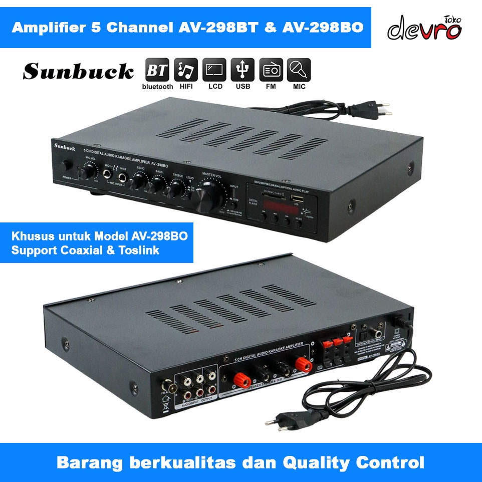 Sunbuck Audio Amplifier Bluetooth DAC Home Stereo 5 Channel - DAC Home Stereo Amplifier - AV-298BT d