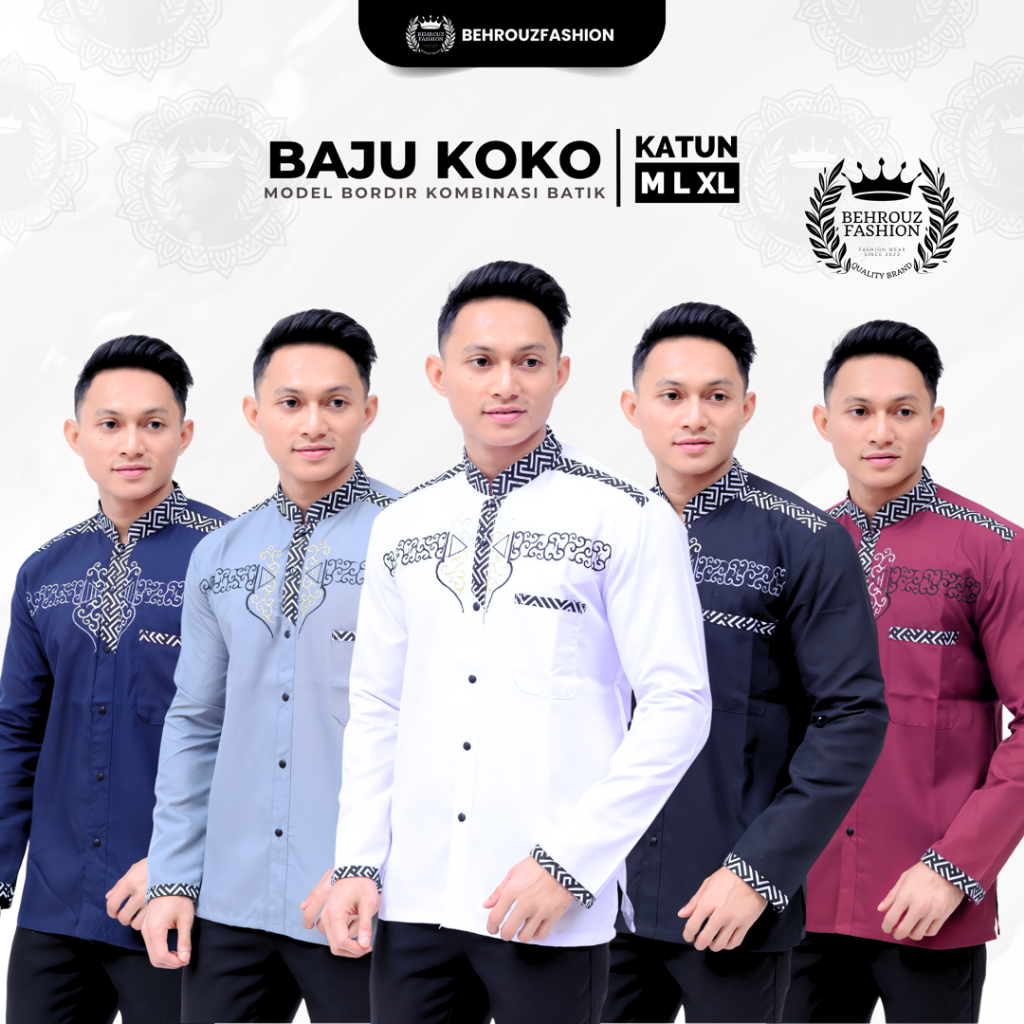BEHROUZ - Baju Muslim Pria Modern Motif Batik Kombinasi Bordir