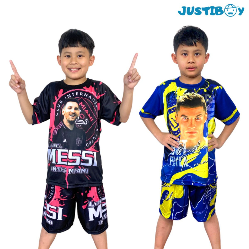 Setelan Baju Bola Anak Messi Inter Miami / Jersey Anak Ronaldo Al Nassr Usia 2 -11 tahun