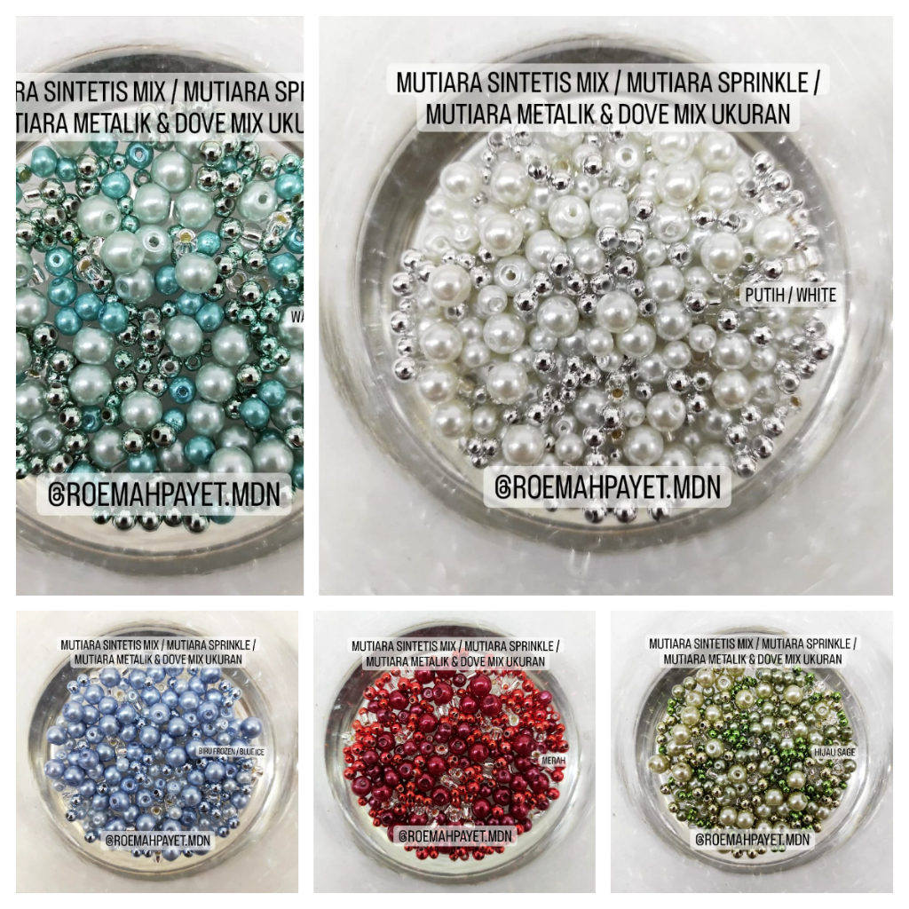 ±50 GRAM / ±500 BUTIR MUTIARA SINTETIS MIX MUTIARA KACA MUTIARA BERAT MUTIARA KILAT MIX MUTIARA SPRI