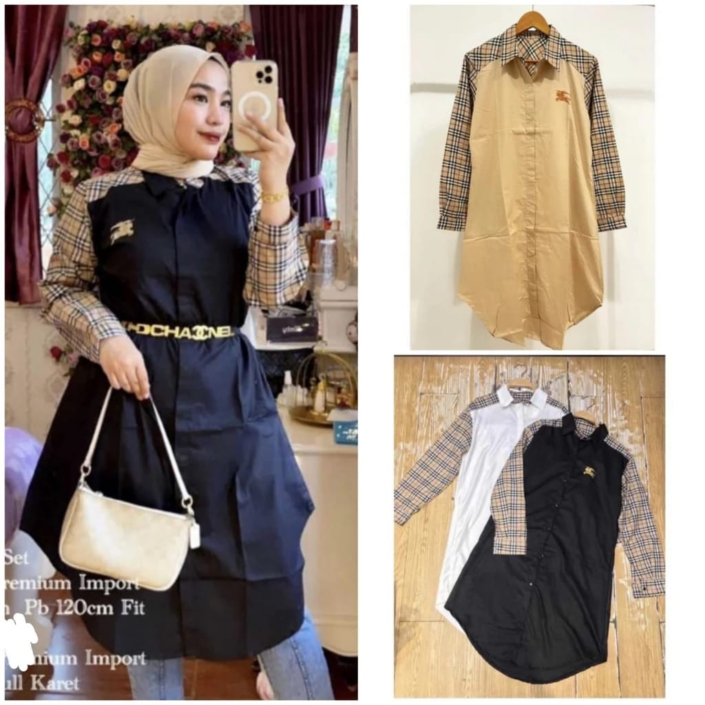 TUNIK BORDIR BB PREMIUM QUALITY SIZE POLOS KOMBINASI KOTAK KOTA