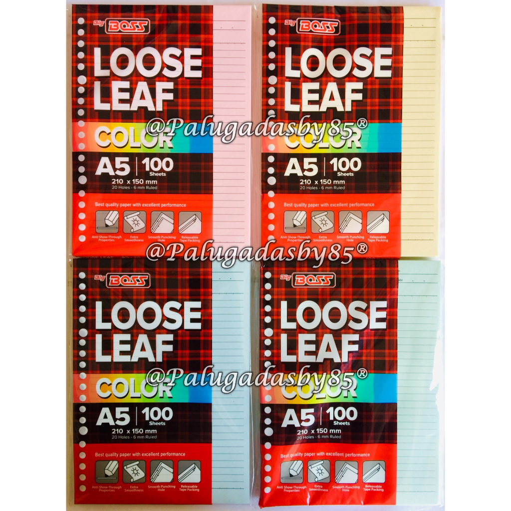 

(1 Pak Isi 100 Lembar) GROSIR Loose Leaf BIG BOSS A5 100 Lembar Warna Bergaris / BigBoss Loose Leaf 100 A5 Color / Isi Kertas File A5 100 / Binder Big Boss A5 100