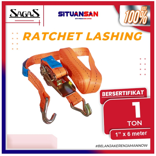 Ratchet Tie Down 1 Ton x 6 Meter Cargo Lashing Belt Tali Pengikat Barang SAGAS