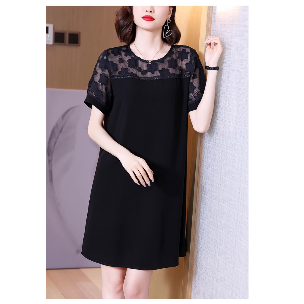 Gaun Pesta D23035 Hitam Lengan Pendek Party Dress