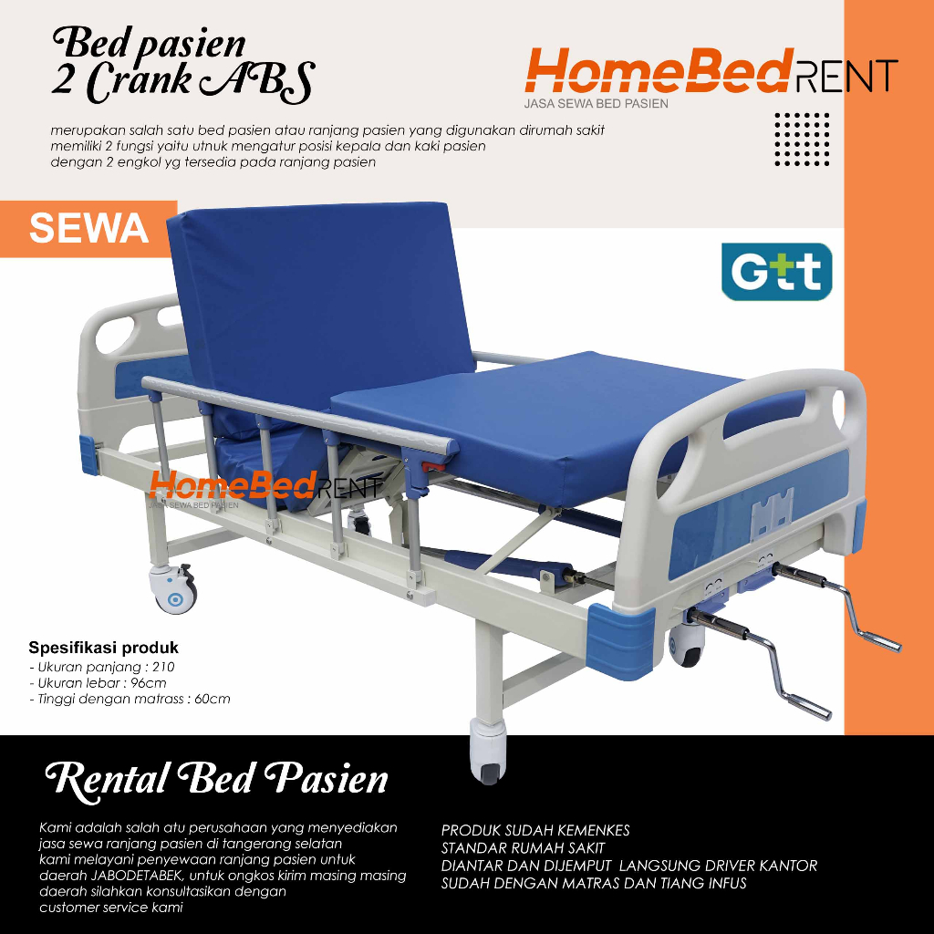 SEWA Bed Pasien Rumah Sakit 2 Engkol | RENTAL Ranjang Pasien 2 Crank
