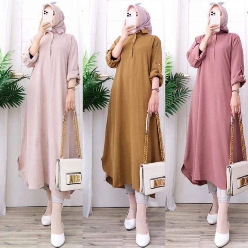 KAHALISA LONG DRESS POLOS WANITA / Tunik Polos / long dress wanita / dress Polos / Atasan Muslim Wan
