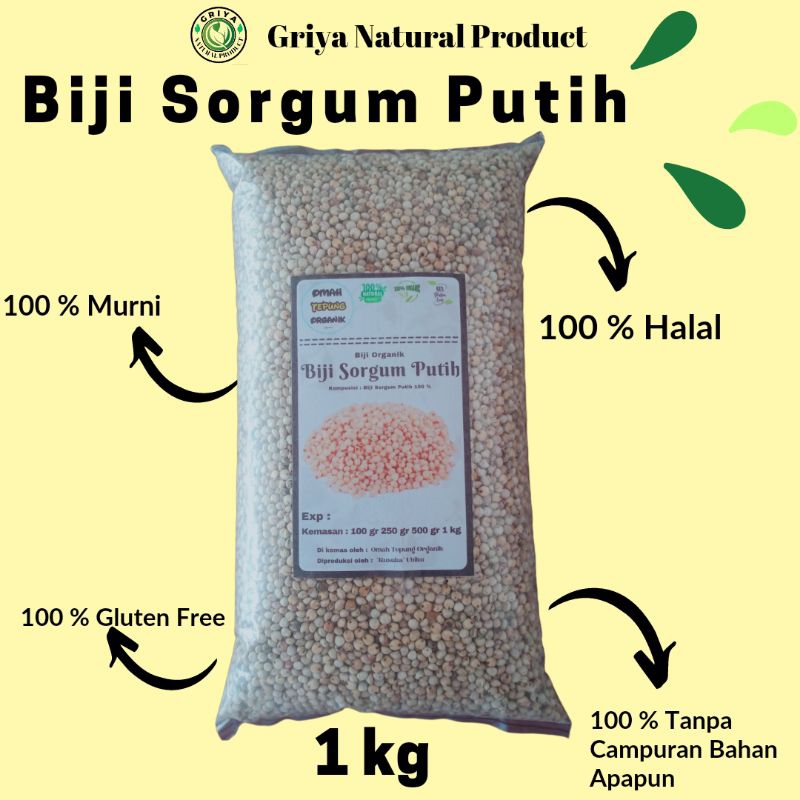 Biji Sorgum Putih Organik kemasan 1 kg/Beras Sorgum Putih Organik kemasan 1 kg/Benih Biji Sorgum Put