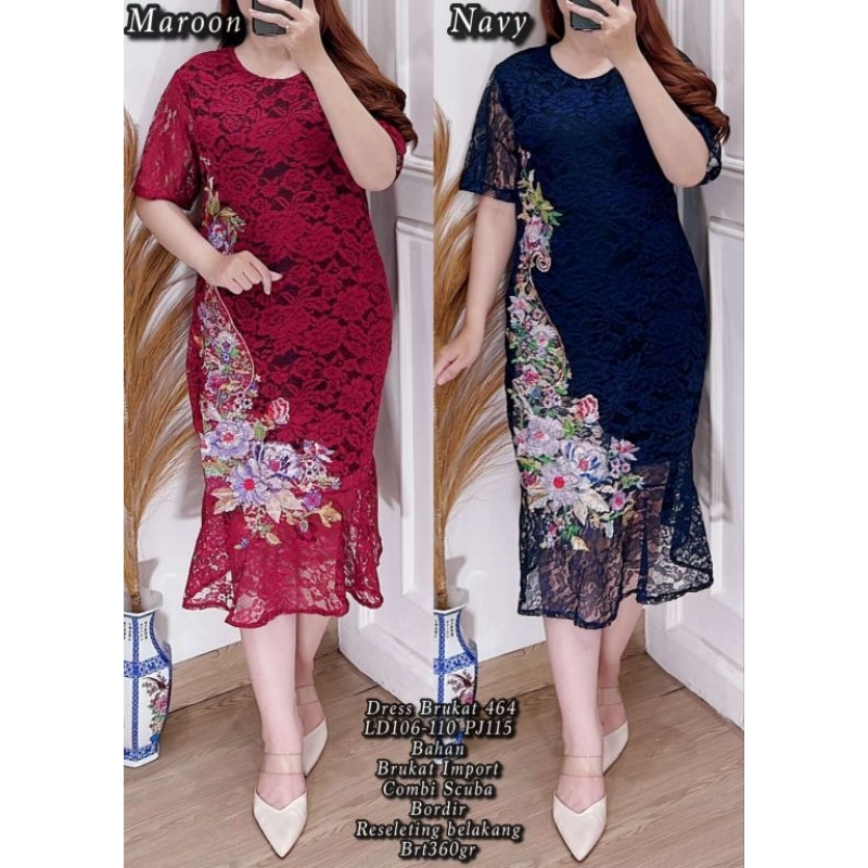 Dress Brukat Semi Span 464 Motif Bunga Super Cantik