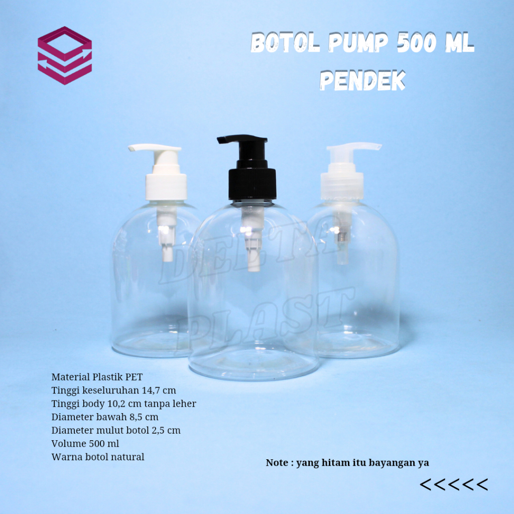 BOTOL PUMP 500ML PENDEK NATURAL PET / BOTOL HANDSOAP 500ML