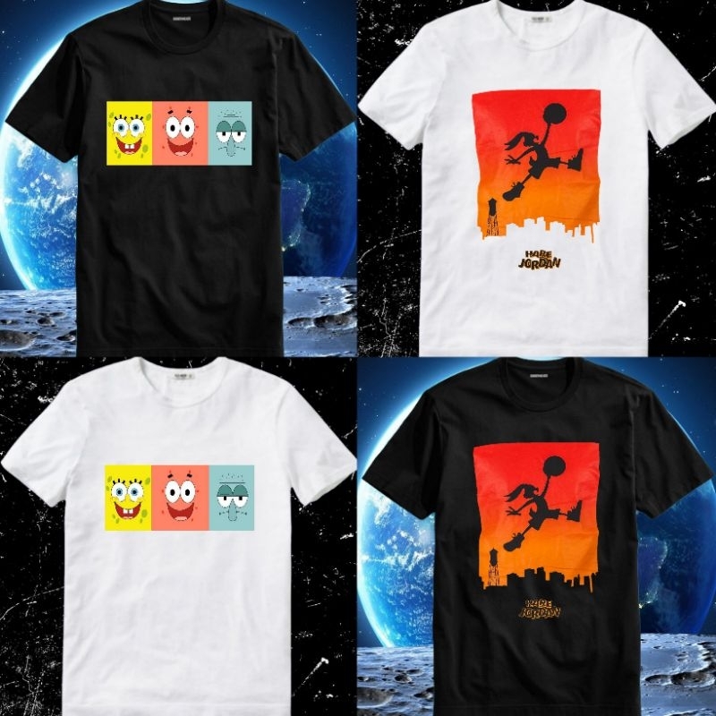 Baju Kaos Tshirt T Shirt Pria Laki Cowok Cewek Perempuan Unisex Spongebob Hare Jordan