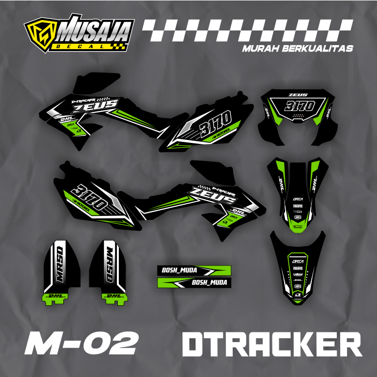 Decal dtracker motif hitam putih hijau supermoto full body