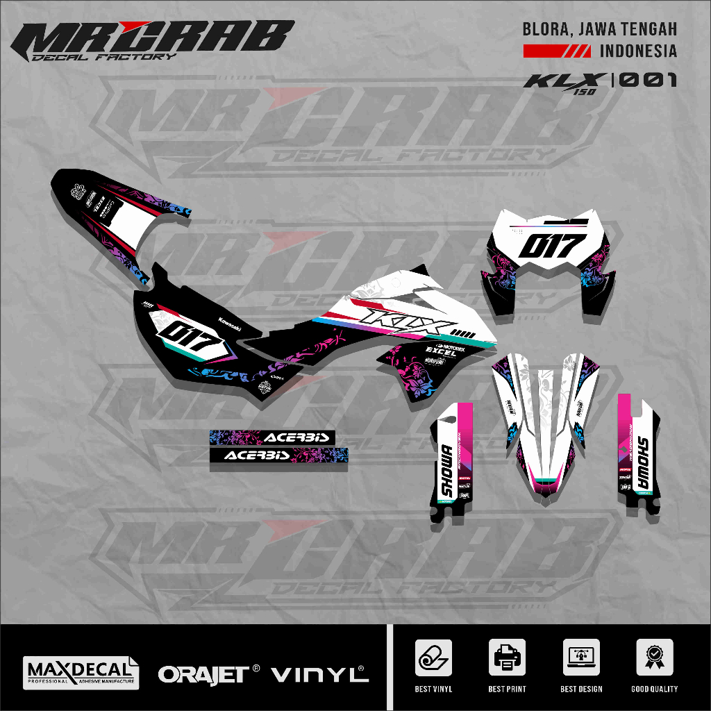 DECAL STICKER KLX 150 SM - DECAL KLX 150 SM PREMIUM FULL BODY CUSTOM 01