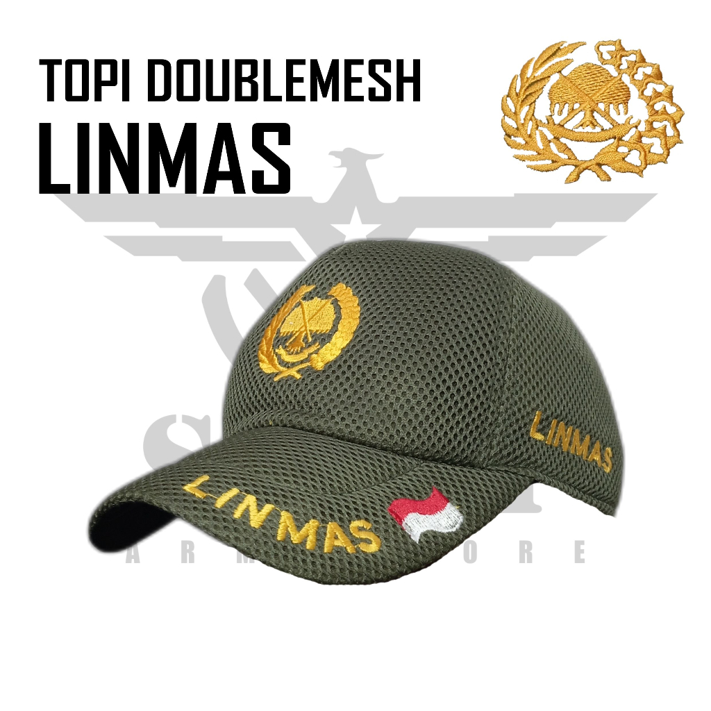 Topi Doublemesh Lapangan Bordir LINMAS / HANSIP Warna Hijau