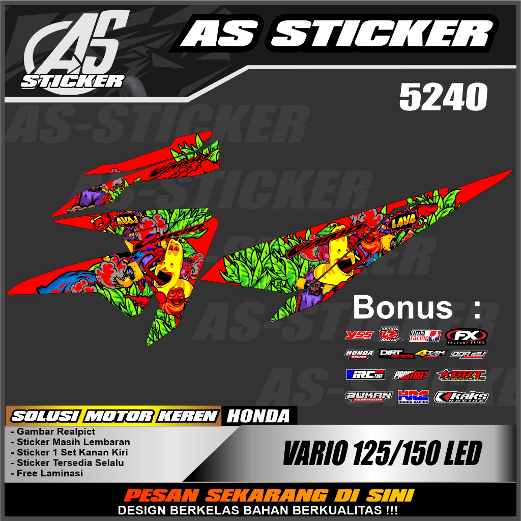 5240a Striping Sticker Vario 125-150 Stiker Desain Kartun Lava Terbaru Racing semifull