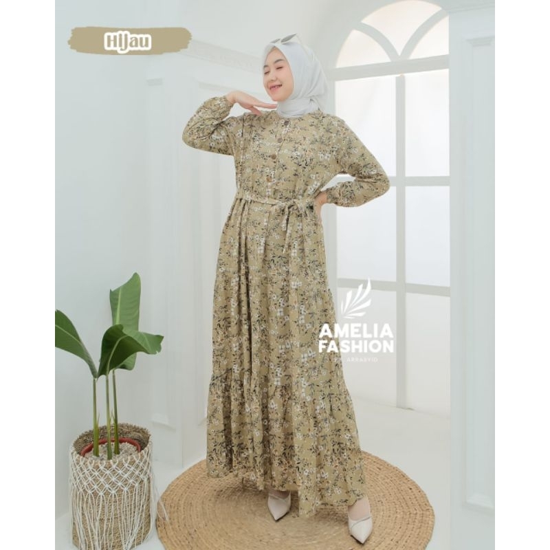 Gamis Rayon Twill Premium Tebal Motif Bunga Murah