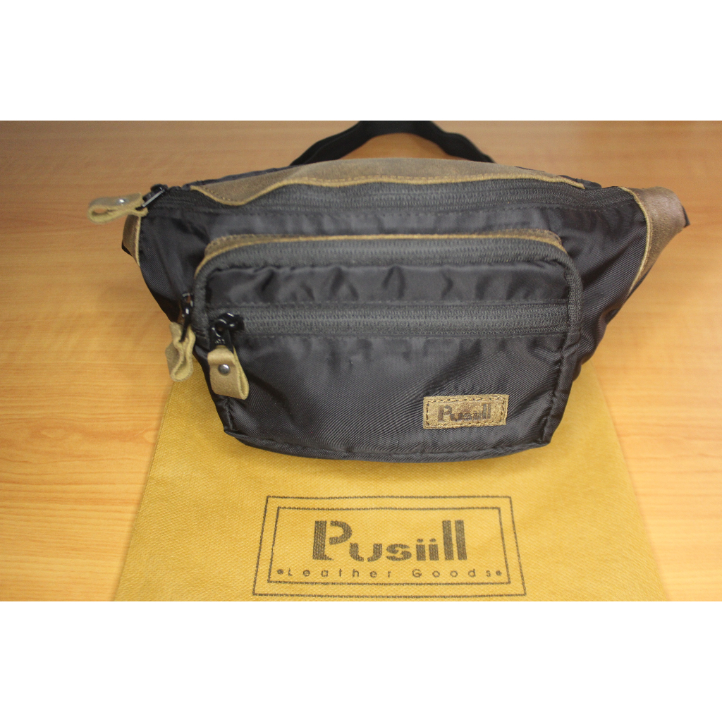 Waistbag Brand Lokal Pusiill/ Kombinasi Kulit Asli+ Bahan Waterproof/Tas Selempang